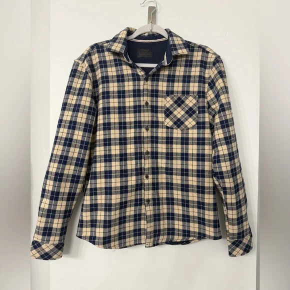 Nomad Men’s Small Navy Blue and Cream Plaid Lined Flannel Shirt Long Sleeve EUC - Picture 1 of 6